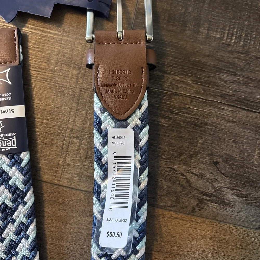 Original Penguin Braided Stretch Belt BLU NWT Men's Small 30-32